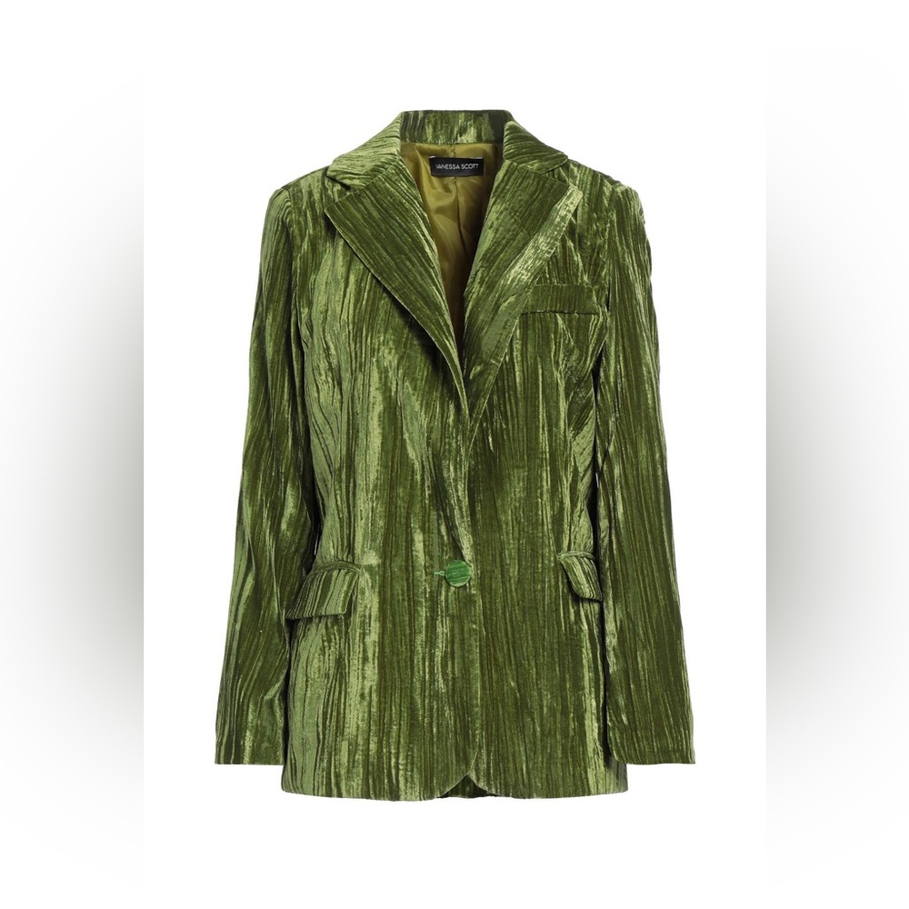 Green Crinkle Velvet Single-Button Blazer